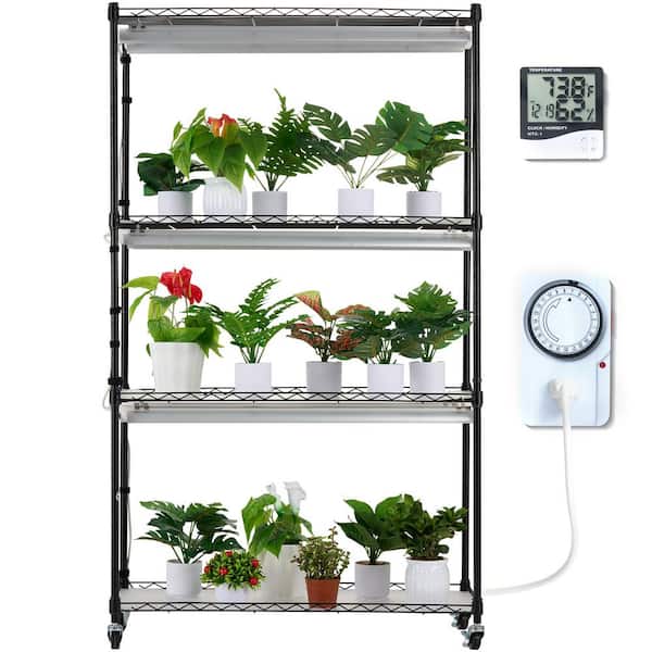 SVOPES Plant Stand with Grow Light, 4-Tier 180W Shelf with Cover & Thermometer, Full Spectrum Mini Greenhouse for Seed Starting