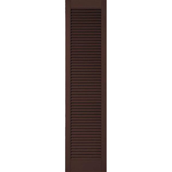 Ekena Millwork 12 in. x 80 in. Lifetime Vinyl Custom Straight Top All Open Louvered Shutters Pair Federal Brown