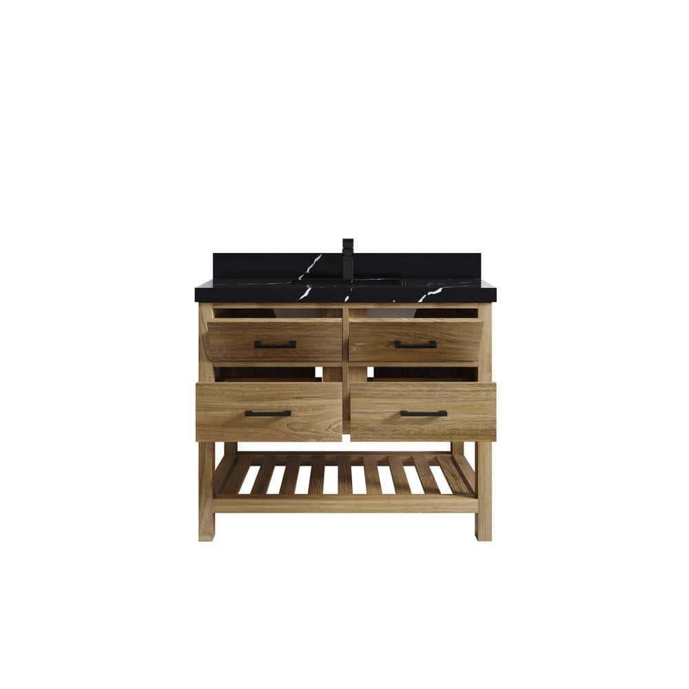 Parker Teak 42 in. W x 22 in. D x 36 in. H Single Sink Bath Vanity in Premium Polish with Calacatta Black Quartz Top price history on PriceWatchPro