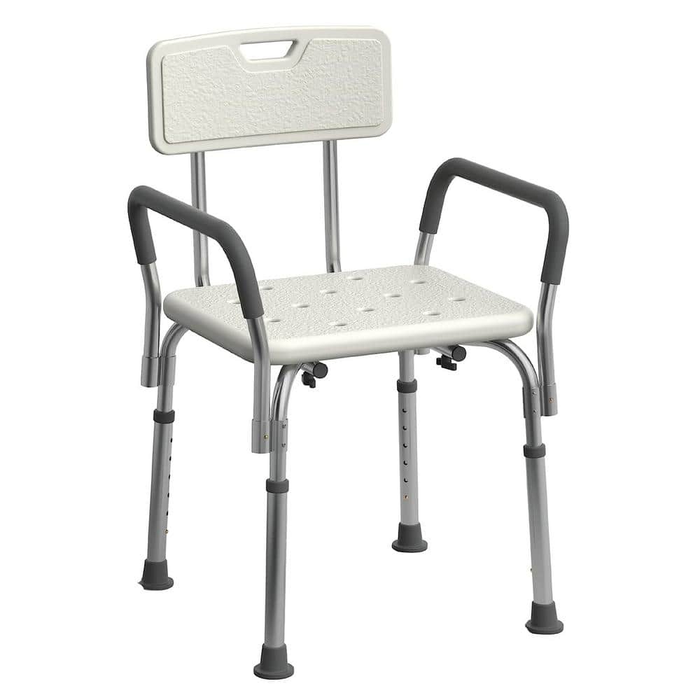 18 in. Slip Resistant Aluminum Shower Seat with Padded Armrests and Back He