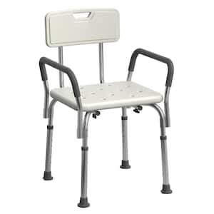 18 in. Slip Resistant Aluminum Shower Seat with Padded Armrests and Back Heavy Duty 350 lb. Capacity in White
