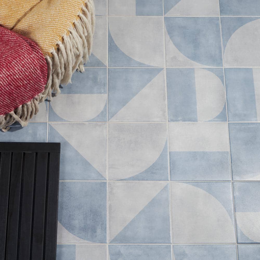 Quincy 7.87'' Blue and Gray Porcelain Encaustic Tile