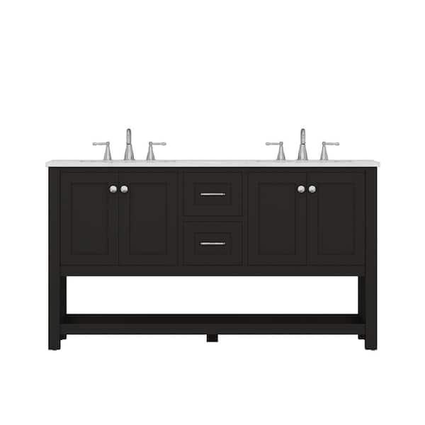 Alya Bath Wilmington 60 in. W x 34.2 in. H x 22 in. D Vanity in Espresso with Marble Vanity Top in White with White Basin
