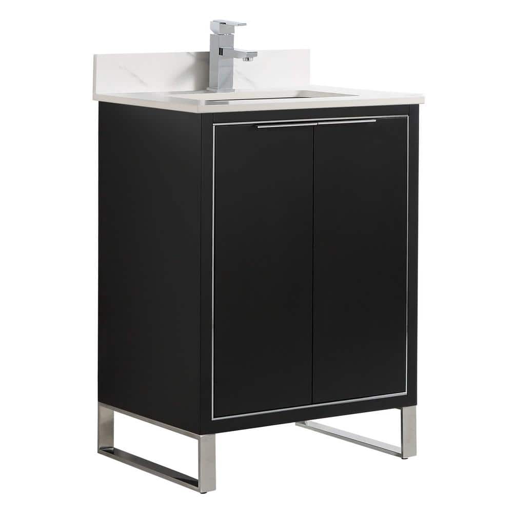 Opulence 24 in. W x 18 in. D x 33.5 in H. Bath Vanity in Black Matte with White Carrara Single Sink Stone Top price history on PriceWatchPro