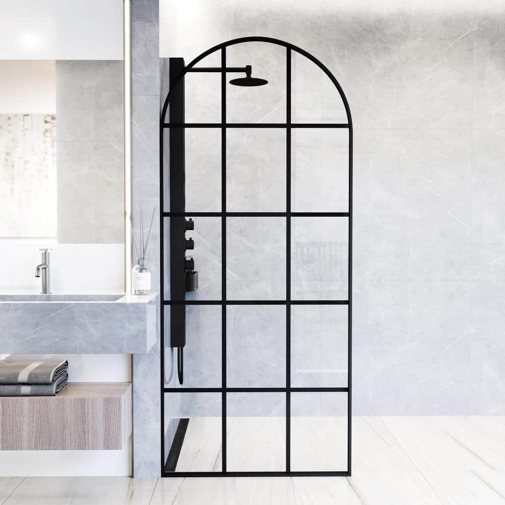 Arden 34 in. W x 78 in. H Framed Fixed Shower Screen Door in Matte Black with 3/8 in. (10mm) Clear Glass price history on PriceWatchPro
