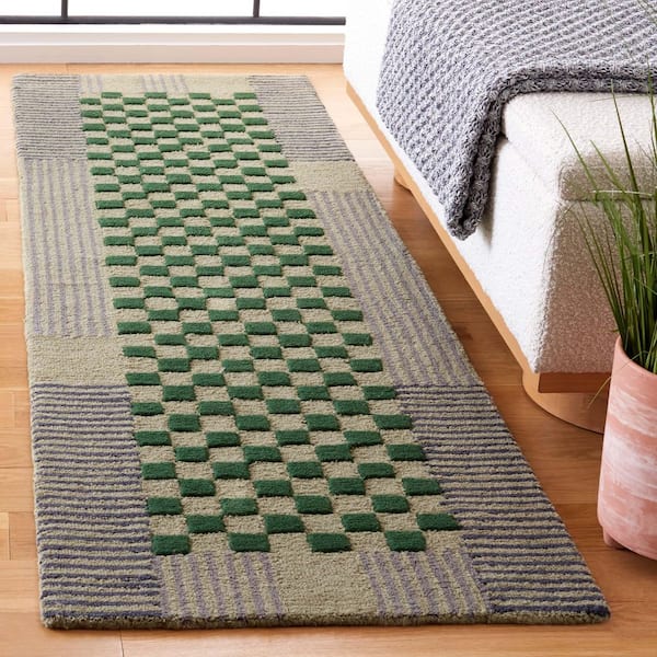 Genre 2 ft. x 8 ft. Gray/Green Geometric Runner Rug