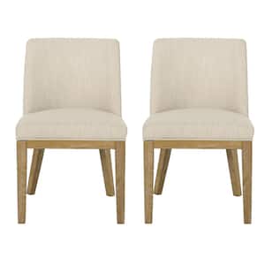Elmore Beige and Weathered Natural Fabric Upholstered Dining Chairs (Set of 2)