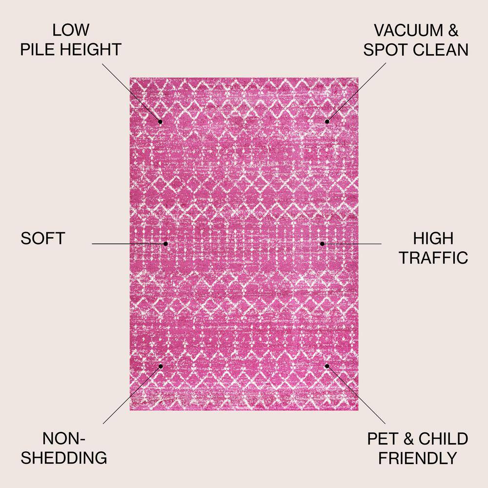 8' x 10' Fuchsia and Ivory Synthetic Moroccan Trellis Area Rug