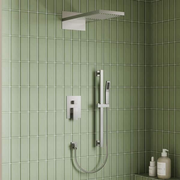 EVERSTEIN 3-Spray 22 in. Wall Mount Rain and Waterfall Dual Fixed and Handheld Shower Head 2.5 GPM in Brushed Nickel