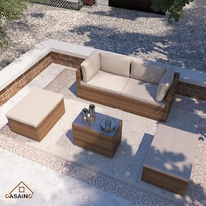 5-Piece Wicker PE Rattan Patio Conversation Sectional Set Garden Seating Furniture, Gray Cushions