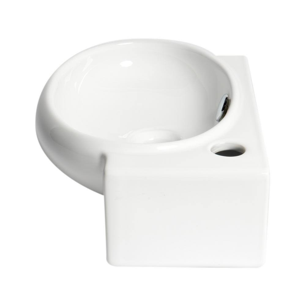 White Ceramic Wall-Mount Oval Bathroom Sink with Overflow
