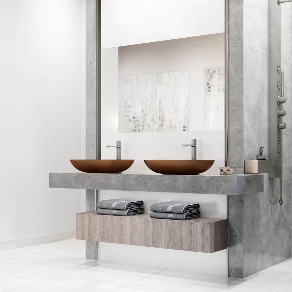 Amber Glass Rectangular Vessel Sink with Matte Finish