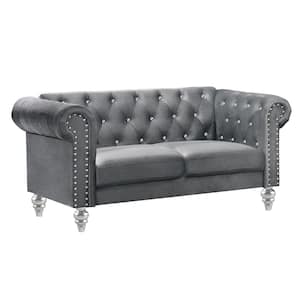 31.25 in. Gray Solid Print Fabric 2-Seater Loveseat with Tufted Back