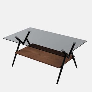 38.6 in. Gray Rectangle Tempered Glass Top Coffee Table