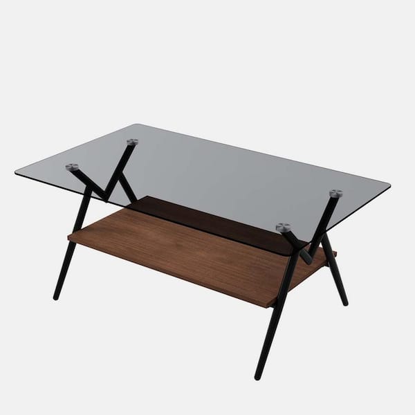 wetiny 38.6 in. Gray Rectangle Tempered Glass Top Coffee Table