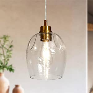 Transitional Kitchen Island Pendant Light 1-Light Plating Brass Bell Pendant Light with Textured Glass Shade