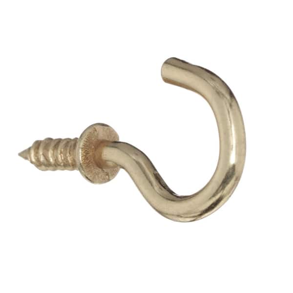Everbilt 5/8 in. Brass-Plated Steel Cup Hooks (4-Pack) 816901
