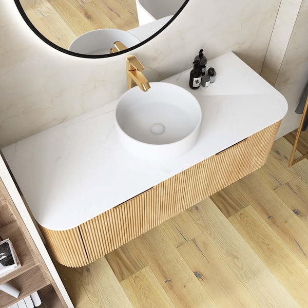 Yingze 48 in. Wall Mounted Single Sink Natural Wood Bath Vanity