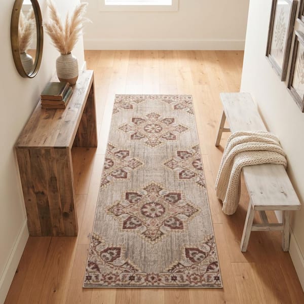 Eternal 2 ft. 7 in. x 7 ft. 6 in. Beige/Sand Medallion Pattern Runner Rug for High Traffic Entryway Kitchen Hallway