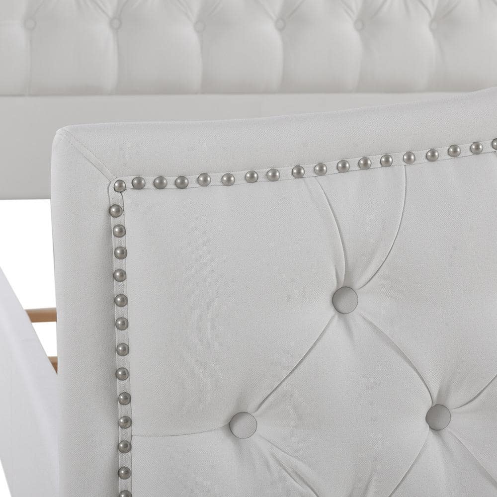 Elegant King-Sized Birch Wood Frame Bed with Tufted Polyester Upholstery