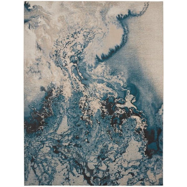 Nourison Maxell Ivory/Teal 10 ft. x 14 ft. Abstract Contemporary Area Rug