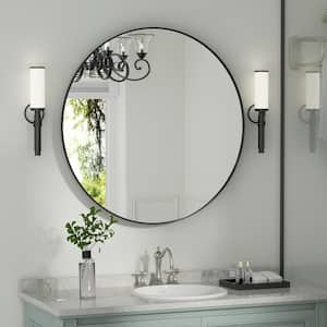 24 in. W x 24 in. H Medium Round Mirror Metal Framed Wall Mirrors Bathroom Vanity Mirror Decorative Mirror in Black