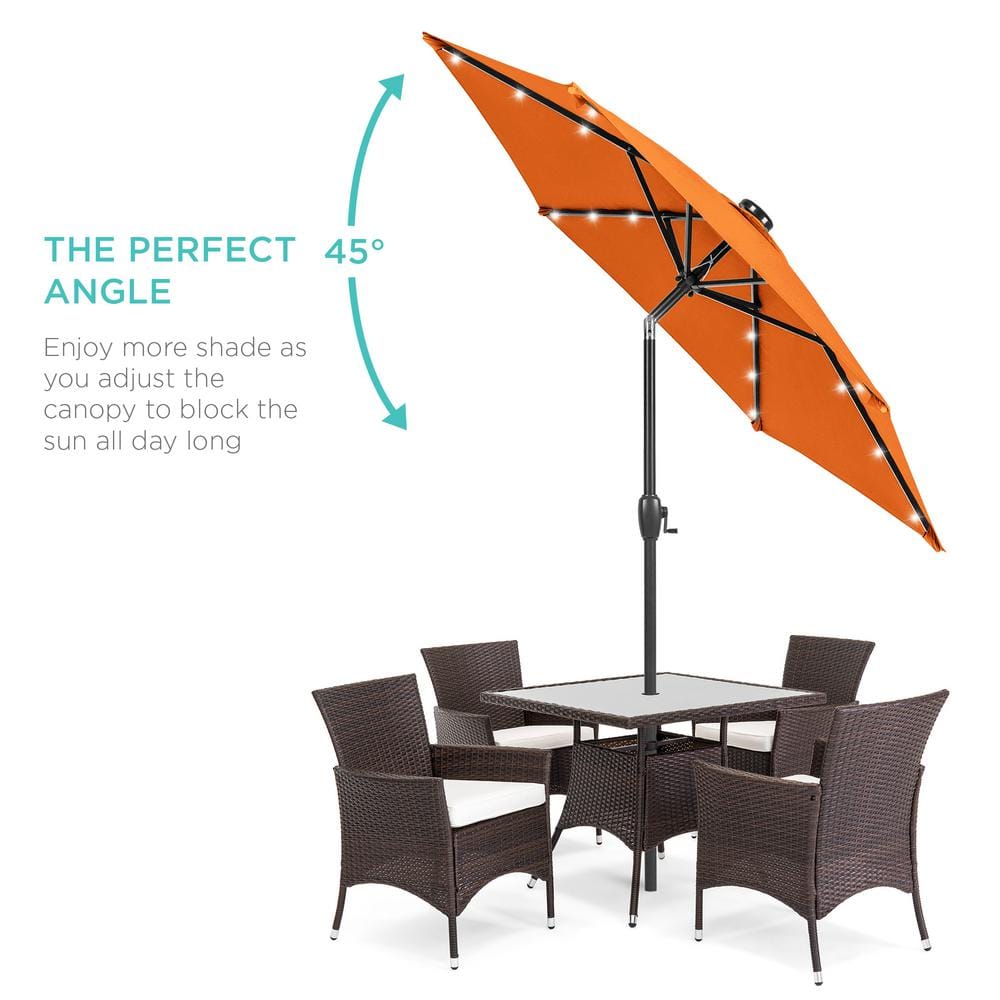 7.5ft Orange Solar Patio Umbrella with LED Lights and Steel Frame