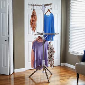 26 in. x 77.5 in. White Metal 2-Tier Tripod Garment Rack with Hanging Clothespins