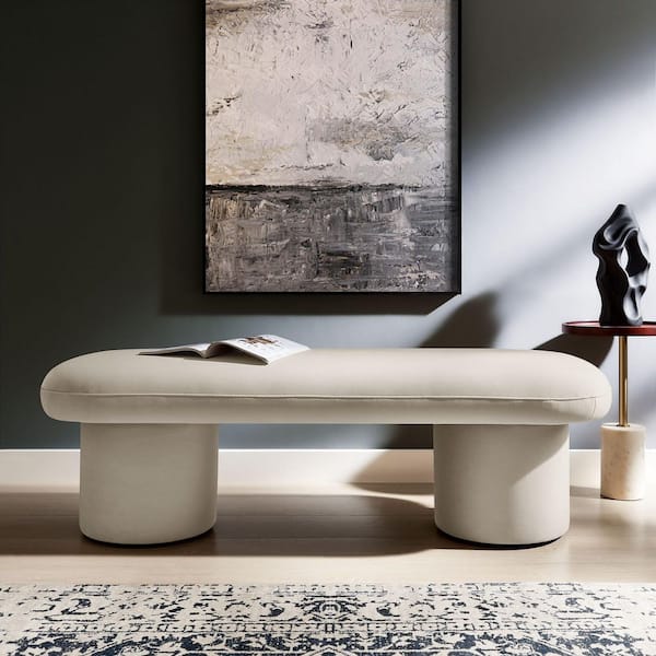 MODWAY Orla Performance Velvet Upholstered Bedroom Bench in Almond