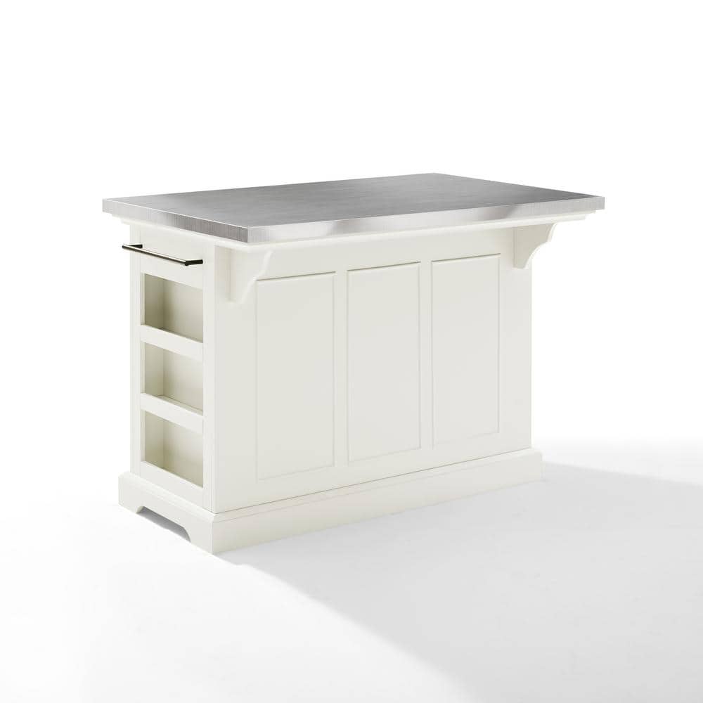 Julia White Kitchen Island with Stainless Steel Top