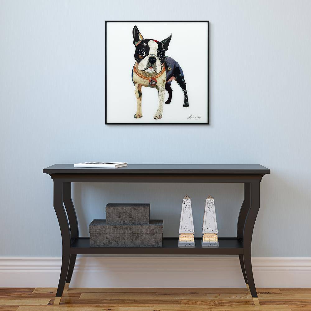 Boston Terrier Reverse Printed Glass Wall Art with Black Frame