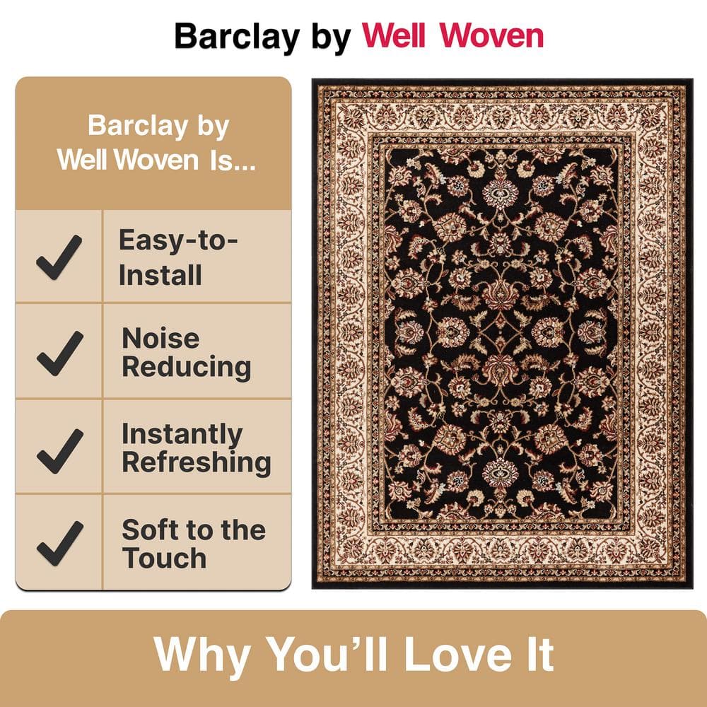Black and Beige Rectangular Oriental Synthetic Area Rug