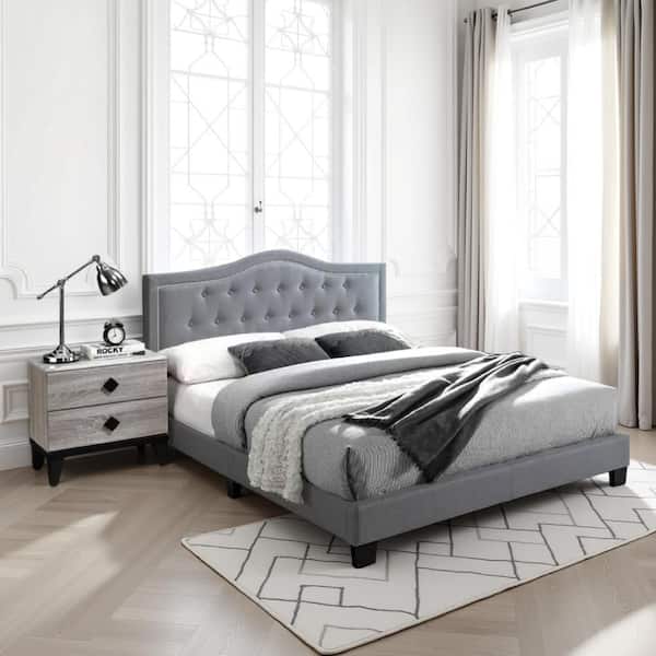 Gray Wood Frame Full Size Panel Bed with Headboard