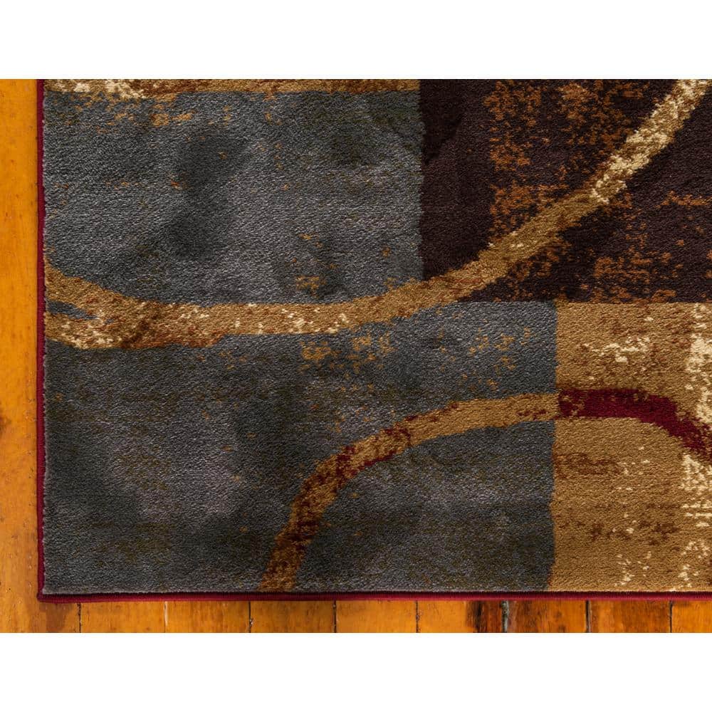 4' x 6' Brown and Red Abstract Rectangular Rug