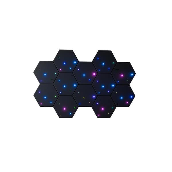 Angel Sar 12 in. x 10 in. x 0.4 in. 12-Pack DIY Wall Panels, Starlight Accent Wall Panels for Interior Wall Decor (Black)