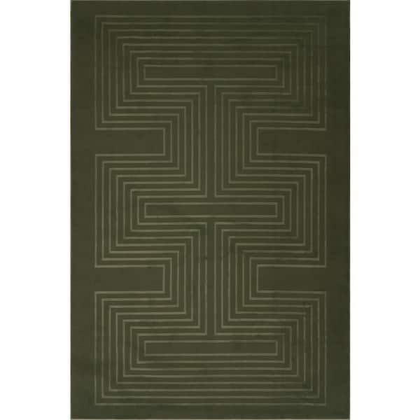 Lunavelle Geometric Washable Area Green 7 ft. x 9 ft. Indoor Area Rug