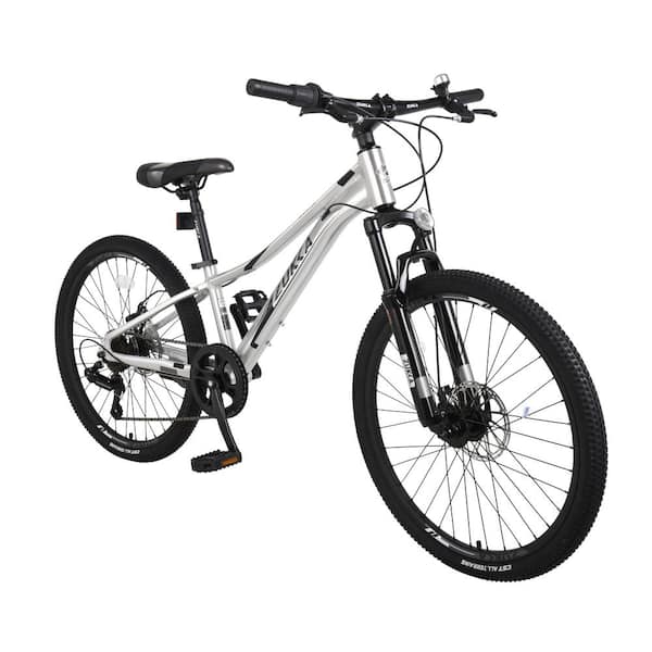 Unbranded 24 in. Silver Gray Girls and Boys Shimano 7-Speed Mountain Bike