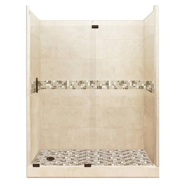 American Bath Factory Tuscany Grand Slider 32 in. x 60 in. x 80 in. Left Drain Alcove Shower Kit in Desert Sand and Old Bronze Hardware