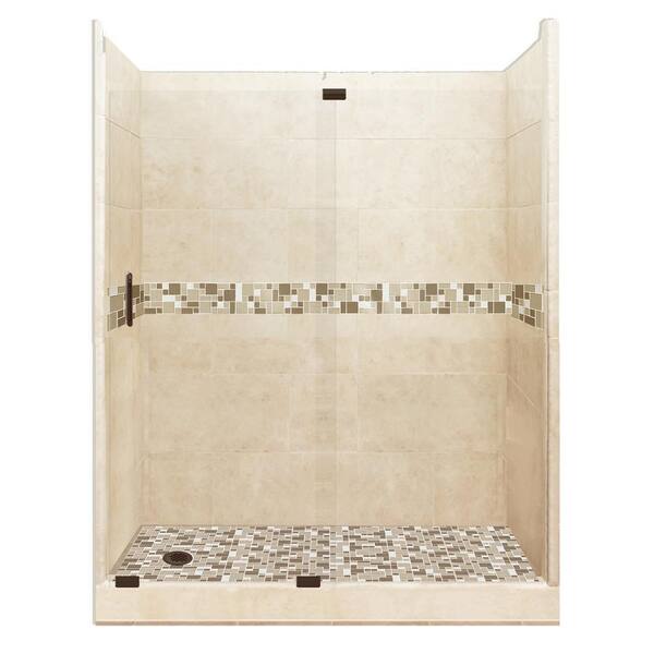 American Bath Factory Tuscany Grand Slider 36 in. x 60 in. x 80 in. Left Drain Alcove Shower Kit in Desert Sand and Old Bronze Hardware