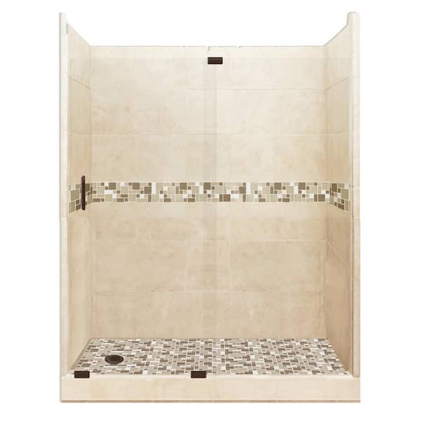 American Bath Factory Tuscany Grand Slider 42 in. x 60 in. x 80 in. Left Drain Alcove Shower Kit in Desert Sand and Old Bronze Hardware