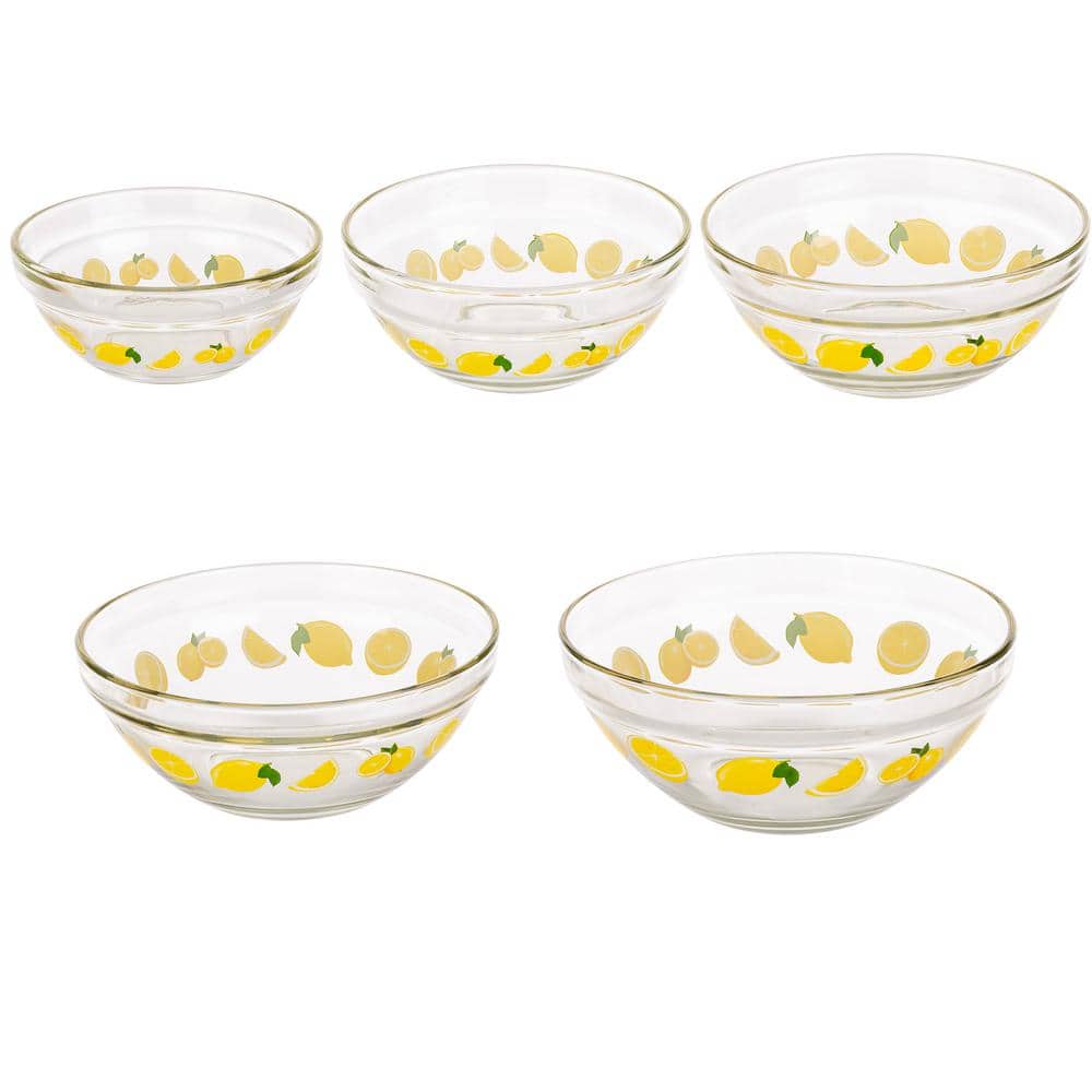 20-Piece Lemon Design Glass Bowls with Green Lids Set