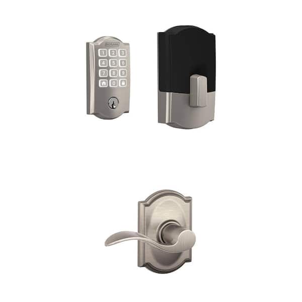 Camelot Satin Nickel Electronic Smart Wifi Deadbolt and Accent Satin Nickel Passage Door Handle Combo