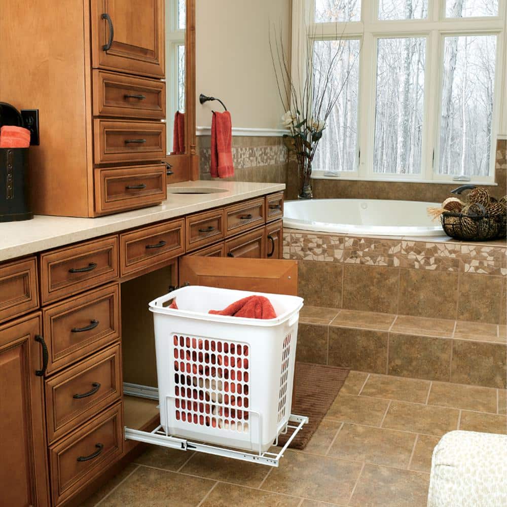 White Polymer Pullout Laundry Hamper with Full Extension Slides