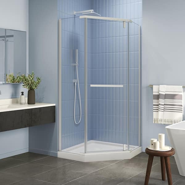 ANGELES HOME 34.75 in. W x 72 in. H Pivot Frameless Shower Door in Matte White with 1/4 in. Tempered Clear Glass