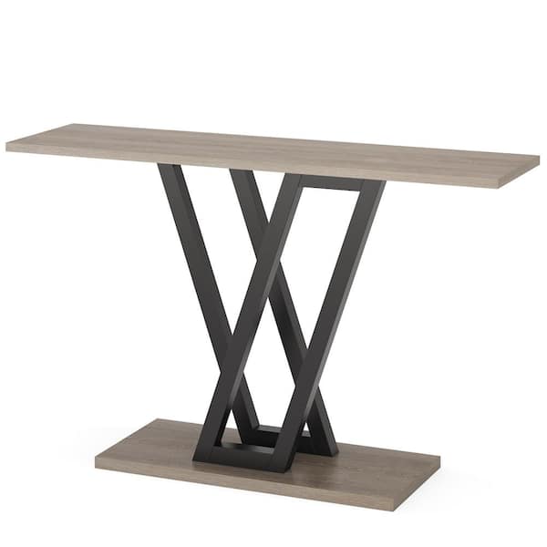 BYBLIGHT Turrella 44 in. Gray Rectangle Engineered Wood Console Table with Stable Metal Frame Narrow Sofa Table for Living Room