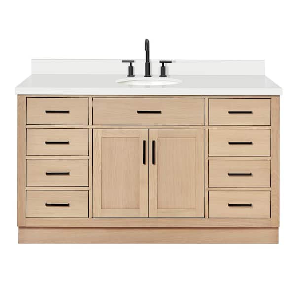 Hepburn 61 in. W x 22 in. D x 36 in. H Single Sink Bath Vanity in Oak with Pure White Quartz Top