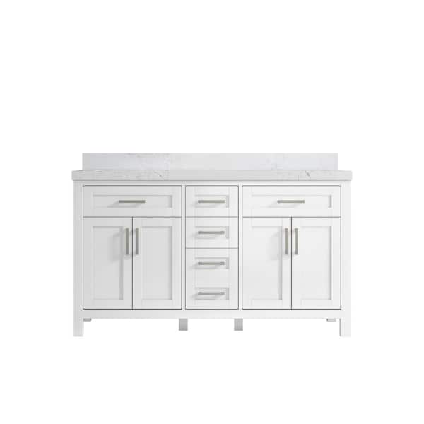 Willow Collections Cambridge 60 in. W x 22 in. D x 36 in. H Double Sink Bath Vanity in White with 2 in. Empira Quartz Top