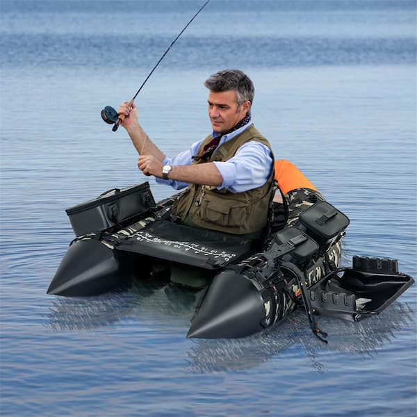 Camouflage Inflatable Fishing Float Tube Portable Fishing Boat with 3 Detachable Storage Boxes