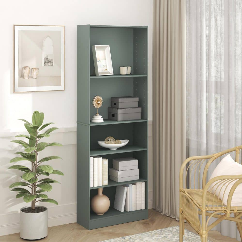 JAYA 71.2 in. Tall Sage Green Wood 5-Shelf Bookcase price history on PriceWatchPro