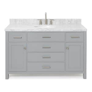 Bristol 55 in. W x 22 in. D x 36 in. H Freestanding Bath Vanity in Grey with White Marble Top